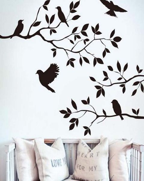 2016 branche d'arbre et oiseaux vinyle Art sticker mural amovible autocollant mural décor à la maison papier peint mural 9873404