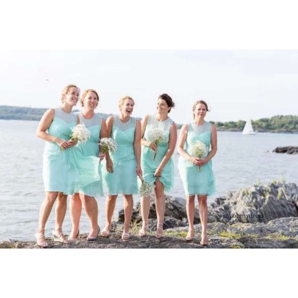 Vestidos cortos de turquesa 2016 Vestido de dama de honor de boda rústica del lago rústico de la playa.