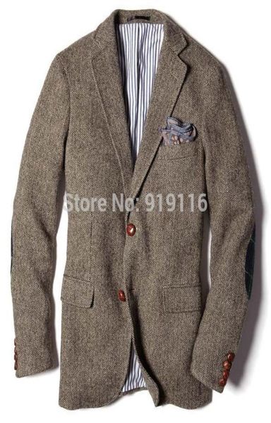 2016 esmoquin de lana de tweed en espiga Imágenes reales Estilo británico hecho a medida Traje para hombre slim fit Blazer trajes de boda para menjacket1870546