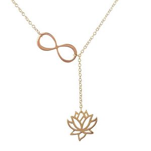 2016 Hele nieuwe Infinity en Lotus Lariat Pendants Statement ketting Dames Lange keten Collier Femme Sieraden Accessoires S228K