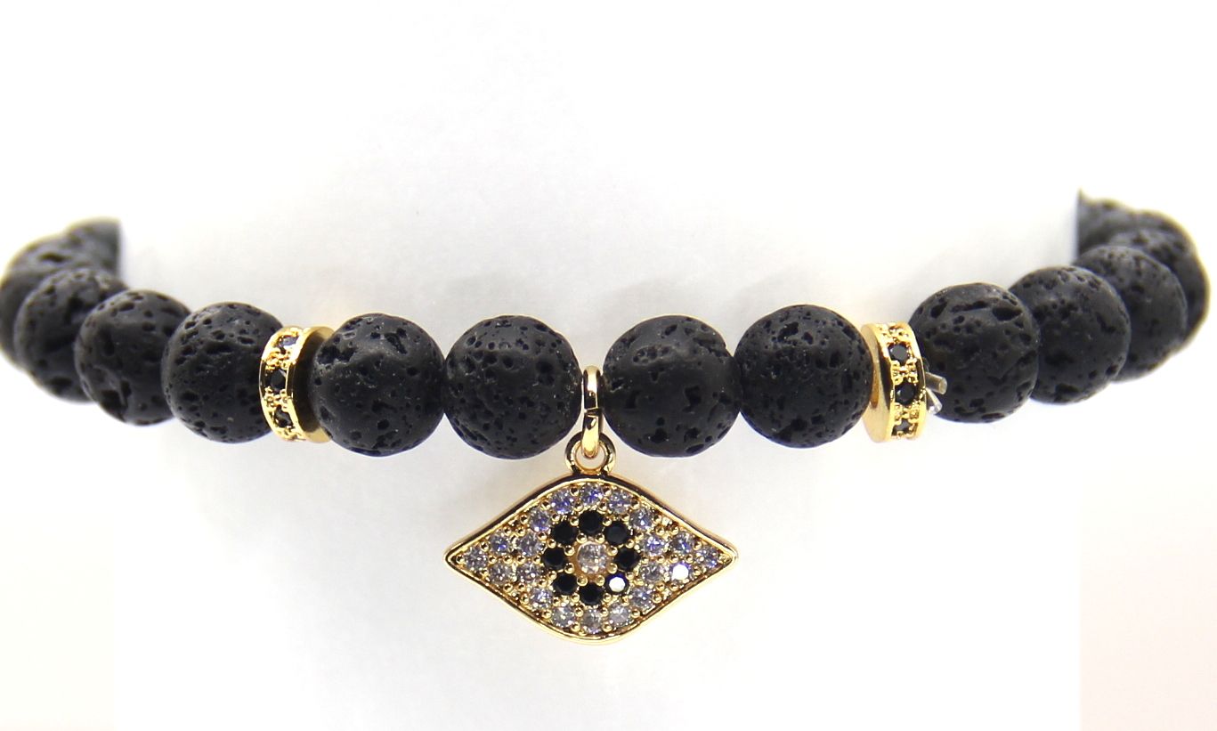 2016 bracelets en gros fabriqués par 8 mm de pierre de lave noire avec des perles de stoppers en micro-paves en micro-paves de haute qualité, pendentifs de la mode
