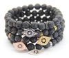 2016 bracelets en gros fabriqués par 8 mm de pierre de lave noire avec des perles de stoppers en micro-paves en micro-paves de haute qualité, pendentifs de la mode
