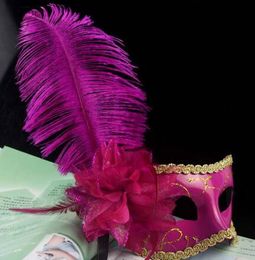 2016 Femmes Girls Autruche Feather Crystal Diamond Lace Masque Venetian Masquerade Mardi Gras Party Masques
