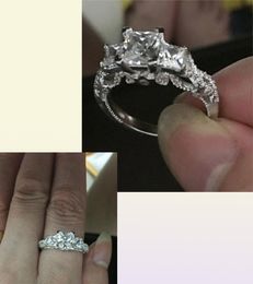 2016 Mujeres Anillo vintage Handmade Threestone 2CT Diamond 925 Bargante de boda de compromiso de plata esterlina para mujeres6919341