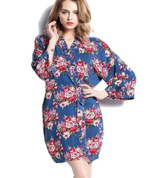 2016 femmes coton Robe florale dames pyjama Lingerie vêtements de nuit Kimono Robe de bain pyjama chemise de nuit #4003