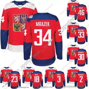 Maillot de l'équipe de la République tchèque de la Coupe du monde de hockey 2016 33 Nakladal 34 Mrazek 83 Hemsky 30 Neuvirth 64 Polak 2 Michalek 62 Sustr Maillots de hockey personnalisés