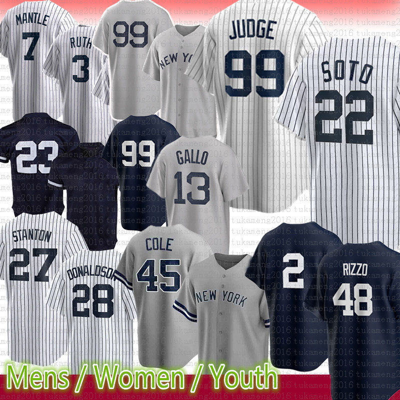 Herren Damen Jugend 99 Aaron Judge Yankees Baseball-Trikot Gerrit Cole Anthony Rizzo Derek Jeter DJ LeMahieu Josh Donaldson Giancarlo Stanton Gleyber Torres Rivera