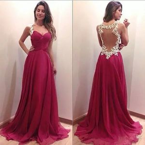 A-Line Sweetheart Applique Bandjes Backless Avondjurk Sweep Floor Chiffon Prom Town Formele Gelegenheid Draag op maat gemaakt