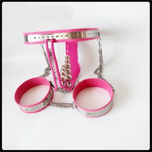 2017 Fournitures pour adultes Ceinture de chasteté réglable en acier inoxydable pour femme Dispositif de chasteté BDSM SM Sex Toys pour femmes Sous-vêtements en métal