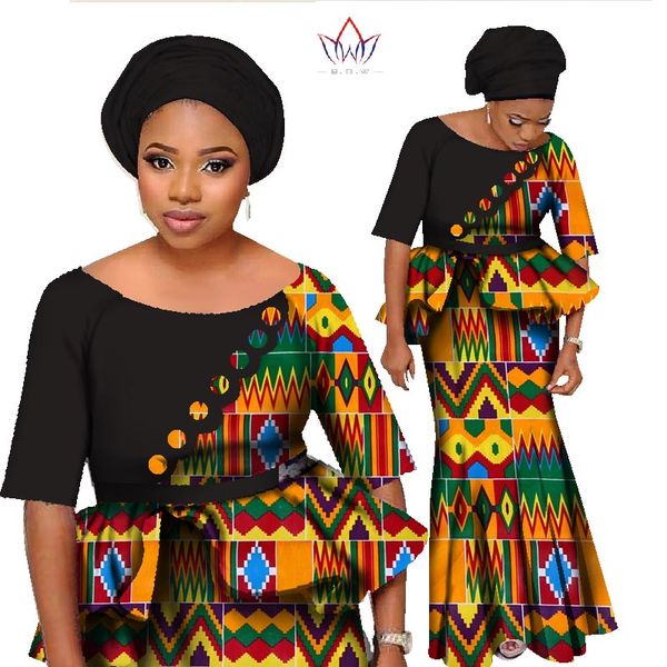 Ensemble jupe africaine pour femmes chemisier traditionnel haut et ensemble jupe impression cire Dashiki grande taille chemisier jupe ensembles WY1252