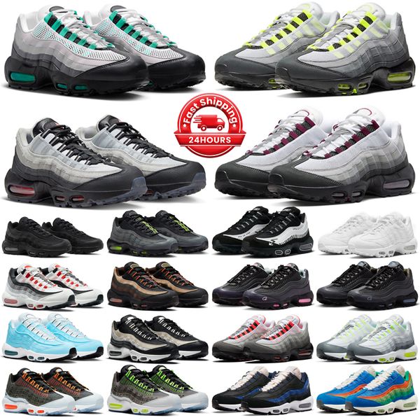 OG 95 Chaussures De Course Hommes Femmes 95s Triple Noir Blanc Néon Cristal Bleu Solaire Rouge Fumée Gris Hommes Baskets Sport Baskets