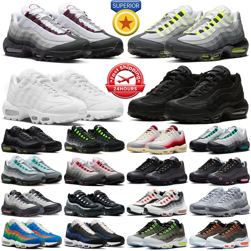 OG 95 Chaussures De Course Hommes Femmes 95s Triple Noir Blanc Néon Cristal Bleu Solaire Rouge Fumée Gris Hommes Baskets Sport Baskets