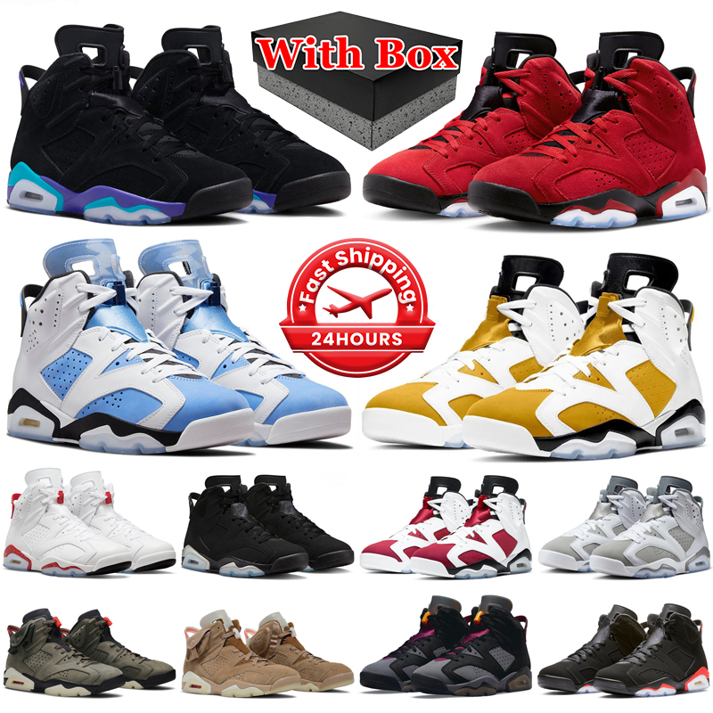 With box 6s jumpman 6 basketball shoes men women Toro Bravo Yellow Ochre Aqua Cool Grey UNC White Metallic Silver Carmine mens trainers outdoor sports sneakers