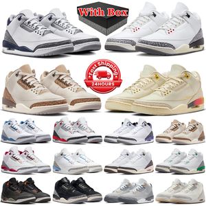 With box 3 basketball shoes 3s sneakers men women White Cement Reimagined Midnight Navy Fear Palomino Medellin Sunset Fire Red Ivory mens trainers outdoor trainers