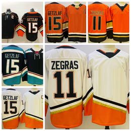 2023 Reverse Retro 11 Trevor Zegras Hockey Jerseys 2.0 Oranje 15 Ryan Getzlaf Zwart Wit Shirts