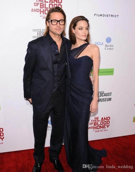 2019 Angelina Jolie vestido de noche negro un hombro celebridad alfombra roja larga Formal vacaciones vestido de fiesta hecho a medida de talla grande