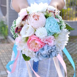 Bouquets artificiels pour les mariées Style campagnard Forêt Bouquets de mariée de haute qualité 18 fleurs de mariage Gerbera pivoine
