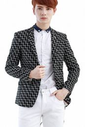 2017 Automne Casual Mâle Slim Blazer Extérieur Fi Plaid Costume Formel Dr Hommes Nouveaux Vêtements Chanteur Costumes R19h #