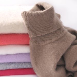 Suéteres de mujer de diseñador ajustados de Color sólido de punto de Cachemira engrosamiento de cuello alto jerseys versátiles Otoño Invierno