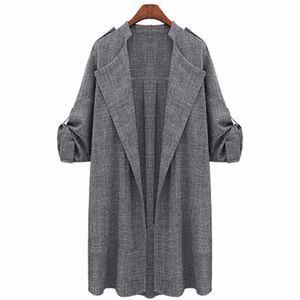Automne femmes manteau mince Trench mince vêtements d'extérieur décontracté revers coupe-vent Cape manteau Style européen lin gris Long Cardigan