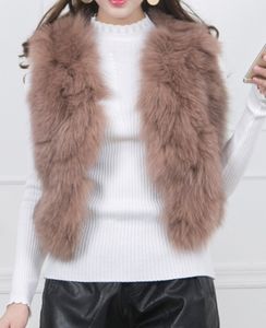 2017 Autumnn Winter Nieuwe dames Fashion Real Natural Fox Bur V-Neck Short Vest Mouwloze jas Casacos