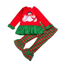 Vêtements de bébé Vêtements pour enfants Mode Pyjamas de Noël Bonhomme de neige Tops + Pantalon rayé 2PCS Filles Vêtements Set Toddler Nouveau-né Filles Tenues Costume