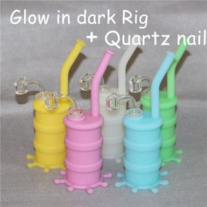 Pipes à fumer populaires Rigs en silicone Hookah Bongs Glow in dark silicon oil dab rig + Clear 4mm 14mm male quartz bangers