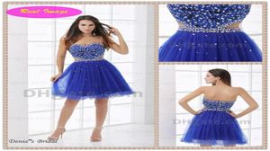 2017 Beautiful Blue Sweetheart Shiny Sequins Mini Cocktail Party -jurk gegolfd in Botton Real Image HX306091295