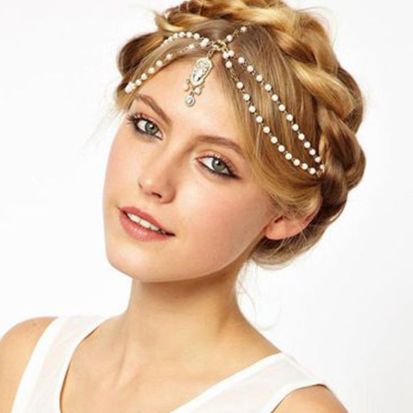 2017 Belle Mariage Accessoires De Cheveux De Mariée Moins Cher Livraison Gratuite En Métal Perlé Perles Tête Chaîne Indien Femmes Cheveux Bijoux