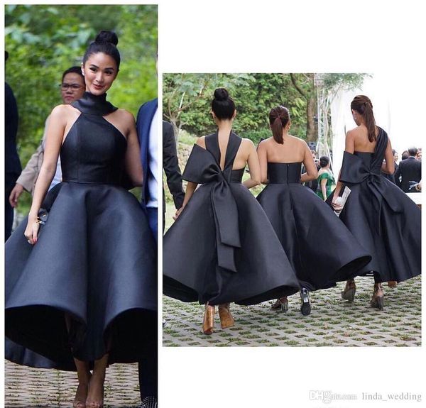 2019 Negro elegante vestido de dama de honor Barato Halter Satén Jardín Árabe Fiesta de bodas formal Invitada Dama de honor Vestido de talla grande por encargo