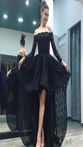 2017 Black Lace Hilo Rom jurk met lange mouwen uit schouderhals ritsje terug goedkoop aline prom jurken formele avondjurk8009254