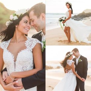 2017 Boheemse strand kant korte trouwjurken met chiffon lange afneembare rok hoge lage bruidsjurken Custom Made China EN10301