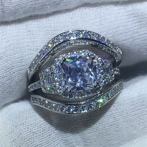 2017 merk sieraden 5a zirkoon steen 3-in-1 verloving trouwring ring voor vrouwen mannen wit goud gevuld vrouwelijke bijoux