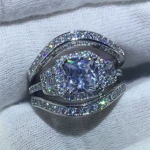 2017 Marque Bijoux 5A zircon pierre 3-en-1 bague de fiançailles de mariage pour femmes hommes or blanc rempli Femme Bijoux