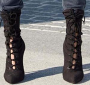 2017 Gloednieuwe Vrouwen Mid Calf Boots Suede Leather Sexy Gladiator Booties Dunheel Army Green Suede Bota Jurk Party Schoenen