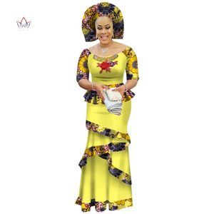 Privé aangepaste Afrikaanse jurk Bazin Riche Women Dress Suit halve mouwtoppen en lange printrok groot formaat M-6XL WY2412