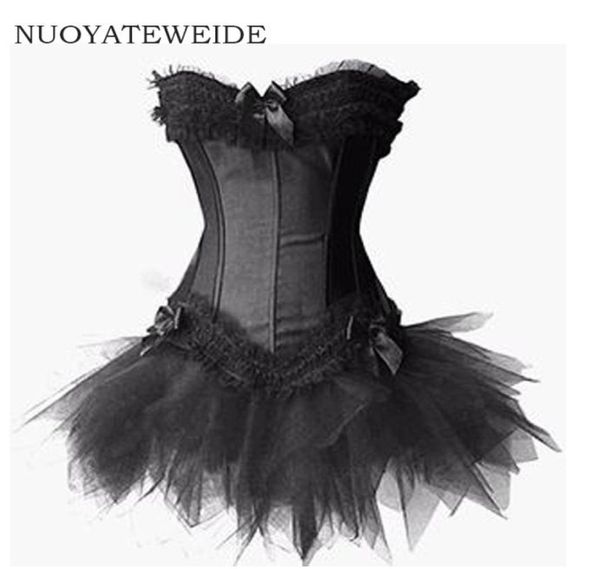 2017 Burlesque Rouge et Noir Corset Robe Costume Bustier para mujer Victorien Brocade Corset Tutu Jupe Outfit Partie Halloween7459586