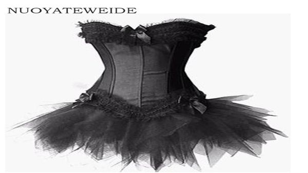 2017 Burlesque Robe corset rouge et noir Buste Busttier Para Mujer Victorian Brocade Corset tutu jupe Tenue partielle Halloween4796144