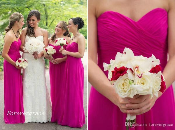 2019 Pas Cher En Mousseline De Soie Fuschia Robe De Demoiselle D'honneur Pays Plage Jardin Formelle De Mariage Invité Demoiselle D'honneur Robe Plus La Taille Sur Mesure