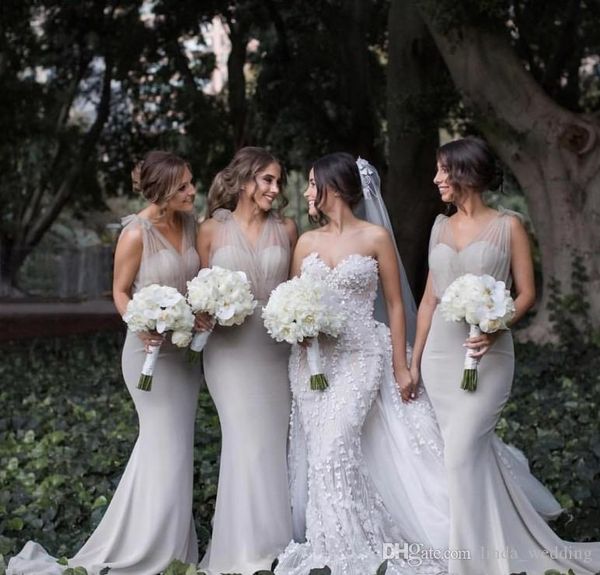 2019 pas cher élégant pure tulle sirène robe de demoiselle d'honneur longue pays jardin fête de mariage invité demoiselle d'honneur robe plus la taille sur mesure