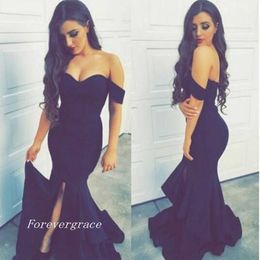 Goedkope Navy Blue Prom Dress Nieuwe Collectie Sexy Saoedi-Arabië Dubai Off The Shoulder Lange Avond Party Town Custom Made Plus Size