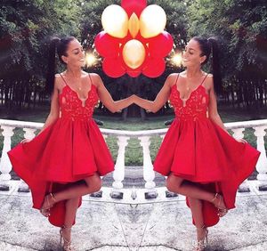 2019 goedkope rode hoge lage homecoming jurk spaghetti riemen juniors zoete 15 afstuderen cocktail party jurk plus size op maat gemaakt