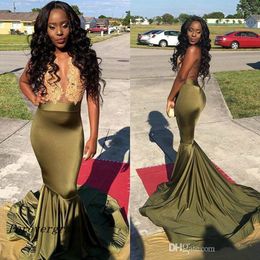 Goedkoop Sexy Lange Kant Diepe V-hals Prom Dress Sleevless Black Girl Mermaid Afrikaanse Avond Party Gown Custom Made Plus Size
