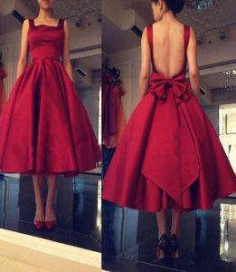 2017 goedkope thee lengte prom jurken spaghetti backless bordeaux rood gedrapeerde korte vrouwen plus size formele gelegenheid feestjurk jurk 1562004