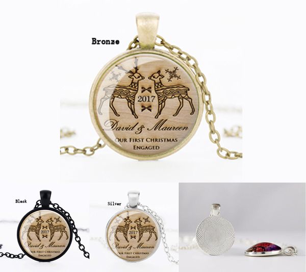 2017 renne de noël flottant médaillon colliers bronze/argent/noir cercle verre pendentif collier pour hommes femmes bijoux de mode