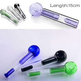 15 cm de longitud Multicolor Mini mango pipa de vidrio pipa para fumar Cuchara Bubbler Híbrido A prueba de derrames fumar bong pipas de tabaco