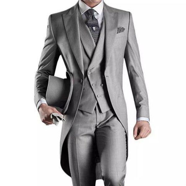 2019 esmoquin de novio hecho a medida padrinos de boda grises trajes de boda para hombre (chaqueta + Pantalones + chaleco) traje de boda EW7102