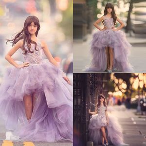 Schattige lavendel hallo lo eerste communie jurken met appliques tule puffy bloem meisjes jurken voor meisje pageant jurken