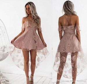 2019 Mignon Rose Pâle Courte Robe De Soirée Vintage Haut Bas Dentelle Juniors Doux 15 Graduation Cocktail Robe De Soirée Plus La Taille Sur Mesure