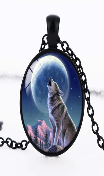 2017 diy hombres diy vidrio lobo gargantilla joyería vikingo lobo vidrio po cabujón collar de cadena Plata vintage caballo arte colgante acc1144867